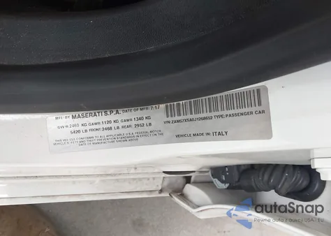 2018 Maserati Ghibli из США, поврежденный, VIN ZAM57XSA0J1268652